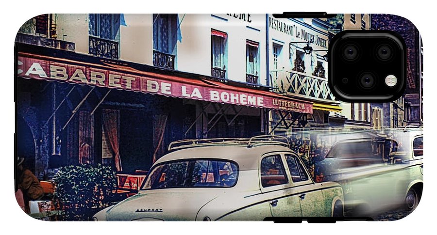 Vintage Travel French cafe Street Scene 1967 - Phone Case