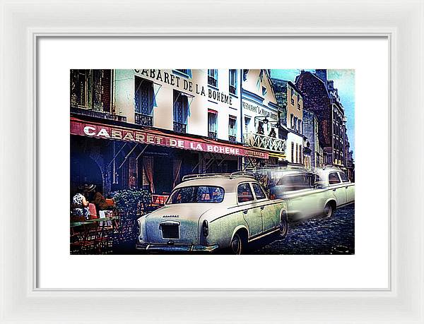 Vintage Travel French cafe Street Scene 1967 - Framed Print
