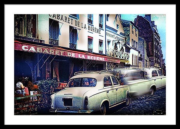 Vintage Travel French cafe Street Scene 1967 - Framed Print