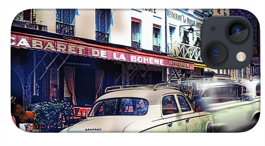 Vintage Travel French cafe Street Scene 1967 - Phone Case
