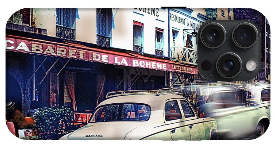 Vintage Travel French cafe Street Scene 1967 - Phone Case