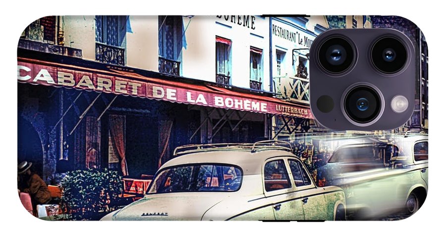 Vintage Travel French cafe Street Scene 1967 - Phone Case