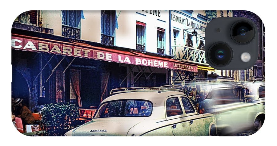 Vintage Travel French cafe Street Scene 1967 - Phone Case