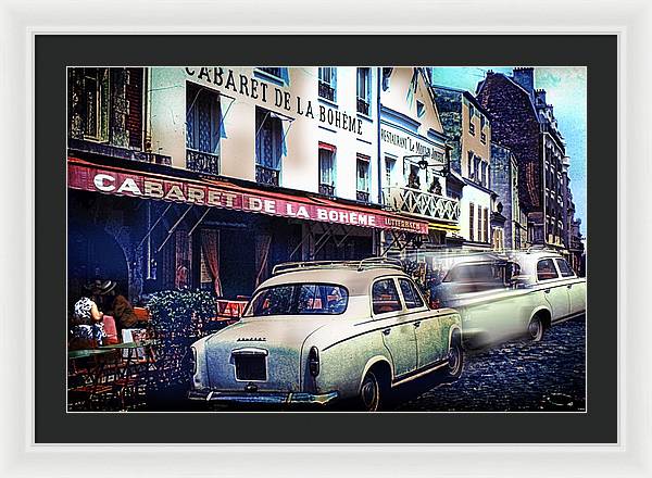 Vintage Travel French cafe Street Scene 1967 - Framed Print