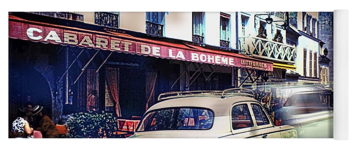 Vintage Travel French cafe Street Scene 1967 - Yoga Mat