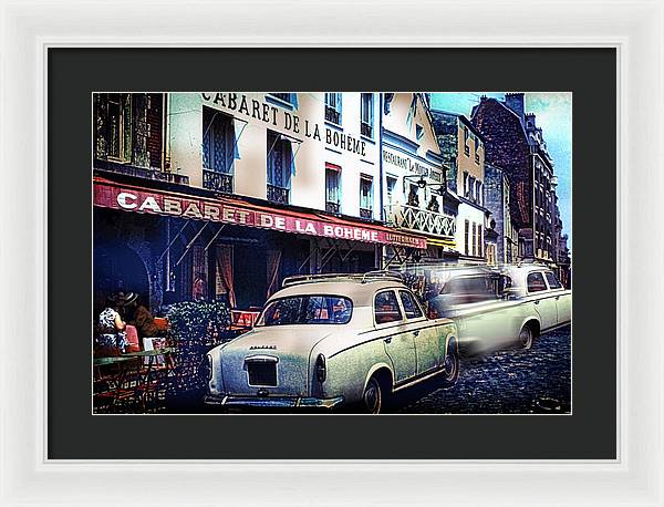 Vintage Travel French cafe Street Scene 1967 - Framed Print