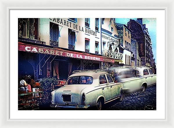 Vintage Travel French cafe Street Scene 1967 - Framed Print