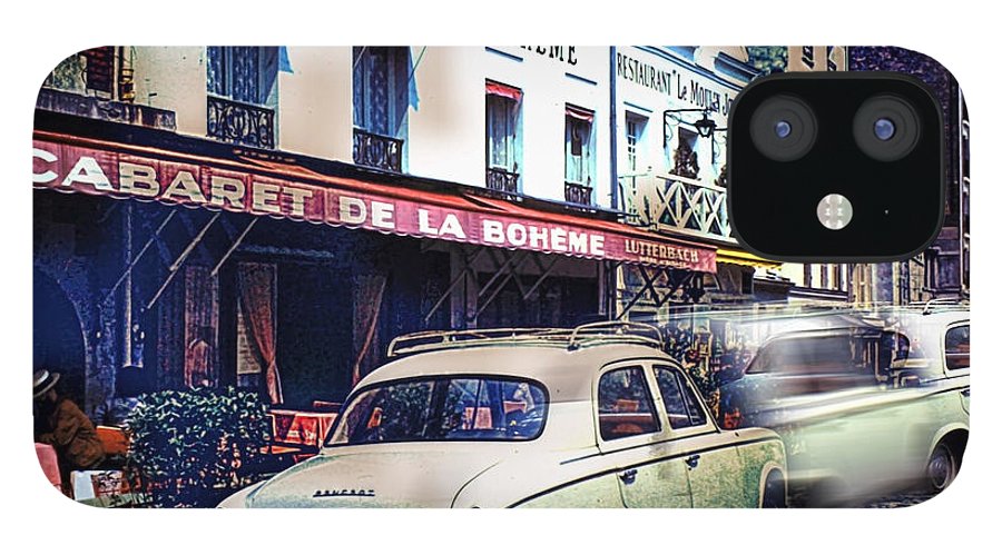 Vintage Travel French cafe Street Scene 1967 - Phone Case