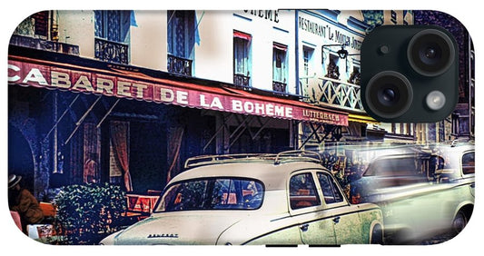 Vintage Travel French cafe Street Scene 1967 - Phone Case