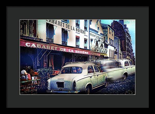 Vintage Travel French cafe Street Scene 1967 - Framed Print