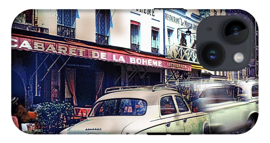 Vintage Travel French cafe Street Scene 1967 - Phone Case