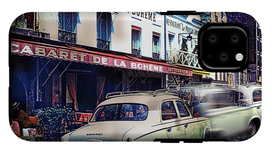 Vintage Travel French cafe Street Scene 1967 - Phone Case