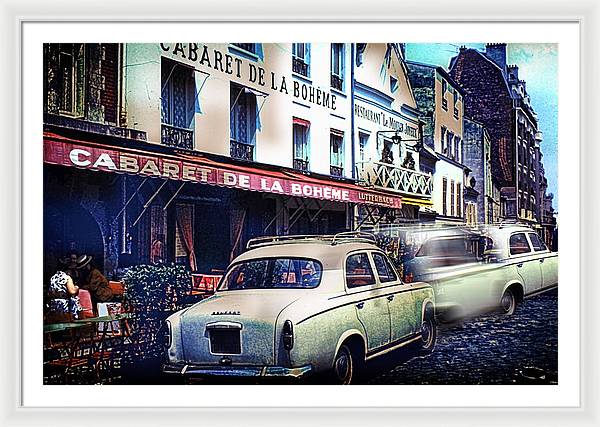 Vintage Travel French cafe Street Scene 1967 - Framed Print