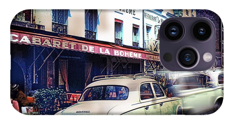 Vintage Travel French cafe Street Scene 1967 - Phone Case