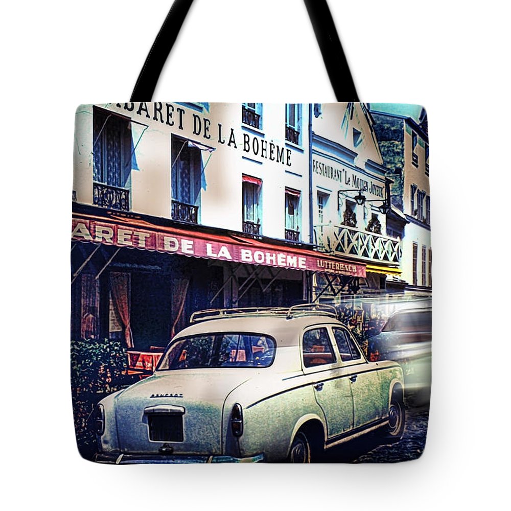 Vintage Travel French cafe Street Scene 1967 - Tote Bag