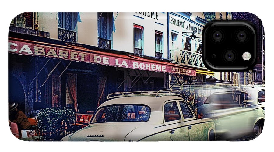 Vintage Travel French cafe Street Scene 1967 - Phone Case