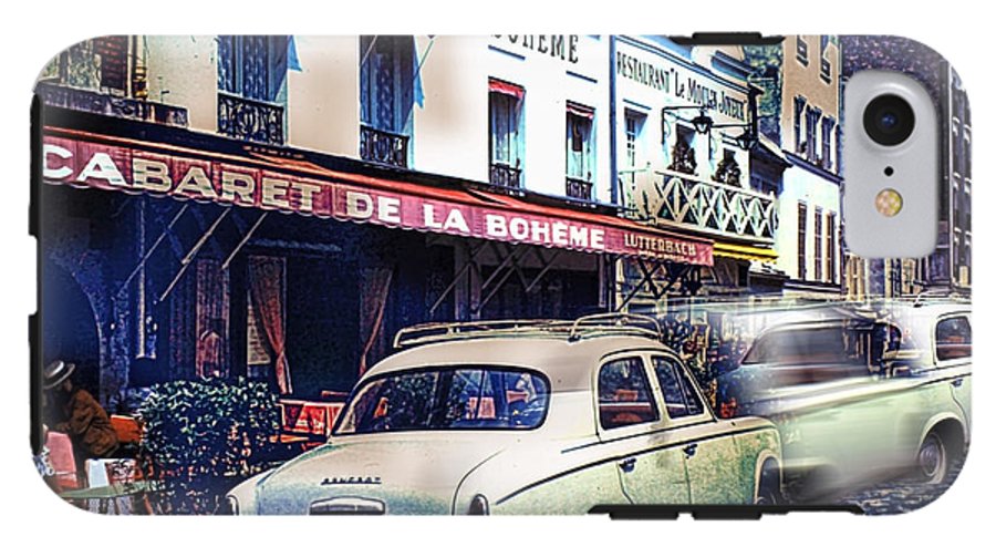 Vintage Travel French cafe Street Scene 1967 - Phone Case