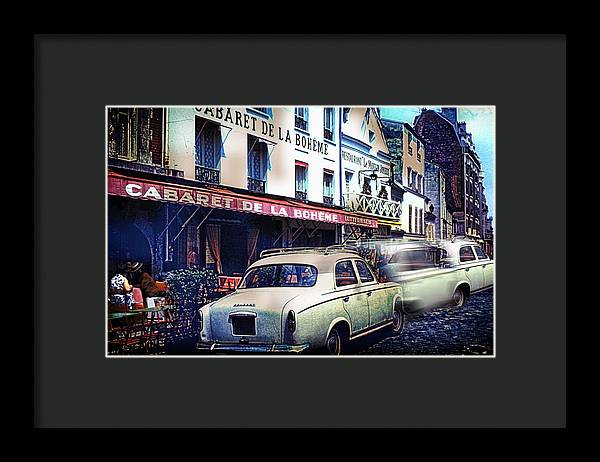 Vintage Travel French cafe Street Scene 1967 - Framed Print