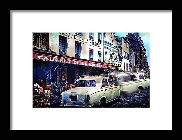 Vintage Travel French cafe Street Scene 1967 - Framed Print