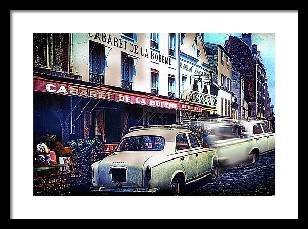 Vintage Travel French cafe Street Scene 1967 - Framed Print