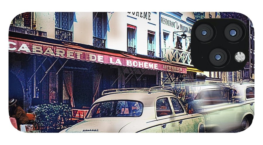 Vintage Travel French cafe Street Scene 1967 - Phone Case