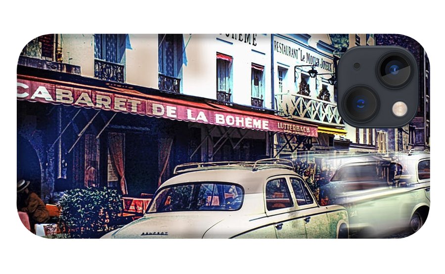 Vintage Travel French cafe Street Scene 1967 - Phone Case