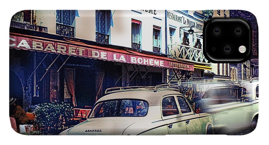 Vintage Travel French cafe Street Scene 1967 - Phone Case