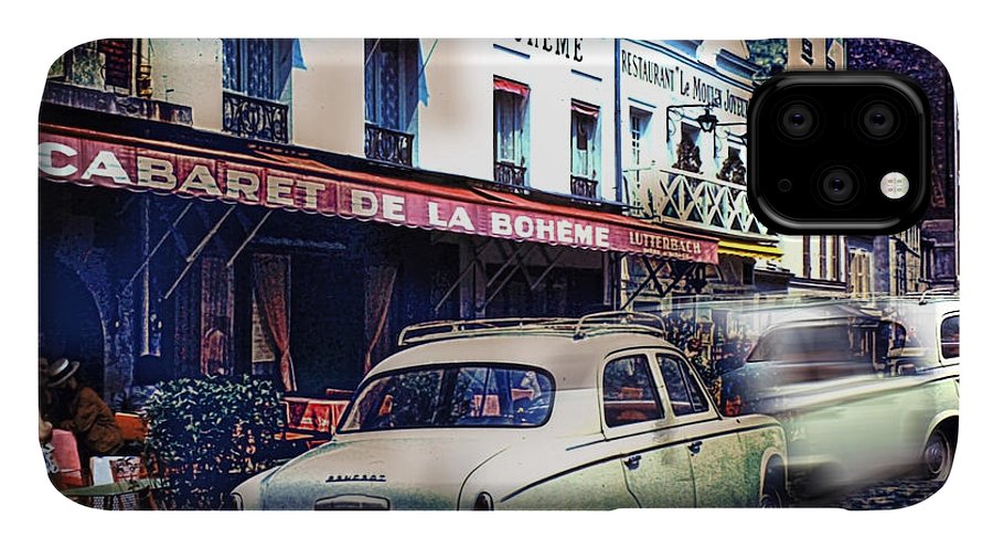 Vintage Travel French cafe Street Scene 1967 - Phone Case