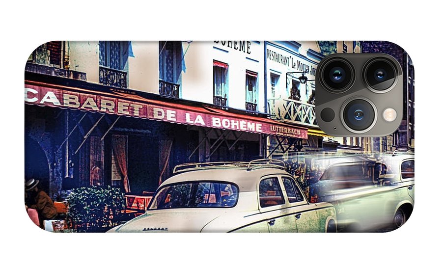 Vintage Travel French cafe Street Scene 1967 - Phone Case