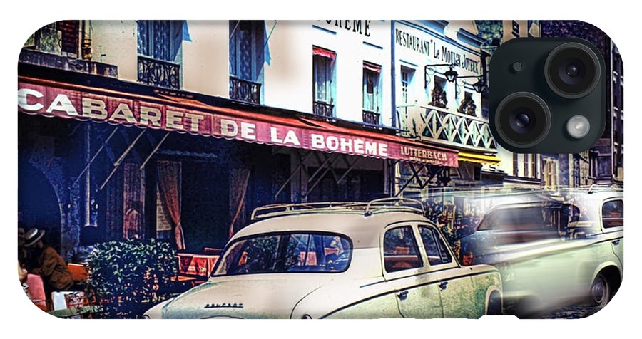 Vintage Travel French cafe Street Scene 1967 - Phone Case