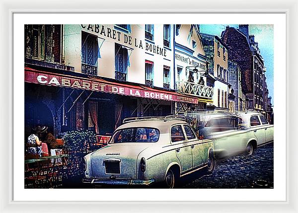 Vintage Travel French cafe Street Scene 1967 - Framed Print