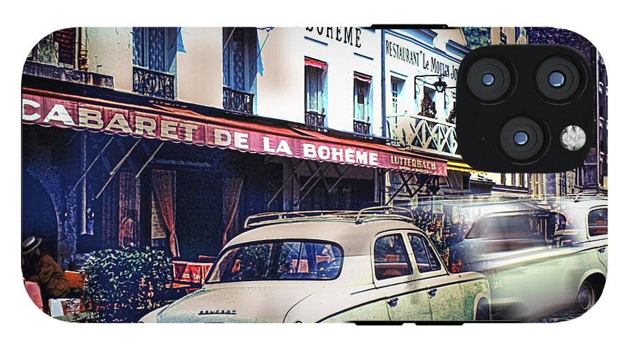 Vintage Travel French cafe Street Scene 1967 - Phone Case