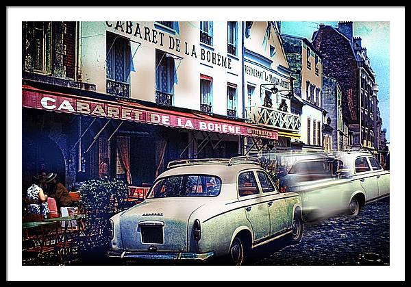 Vintage Travel French cafe Street Scene 1967 - Framed Print