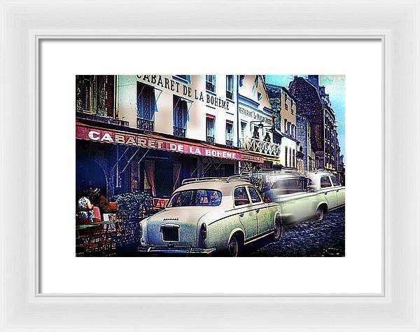 Vintage Travel French cafe Street Scene 1967 - Framed Print