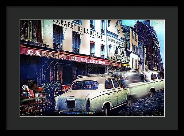 Vintage Travel French cafe Street Scene 1967 - Framed Print