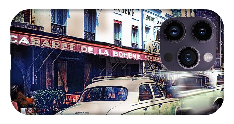 Vintage Travel French cafe Street Scene 1967 - Phone Case