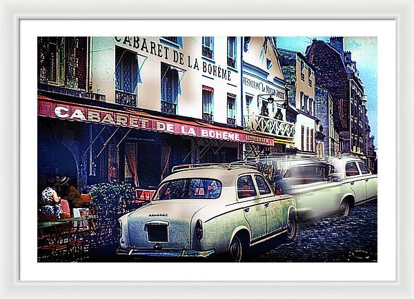Vintage Travel French cafe Street Scene 1967 - Framed Print