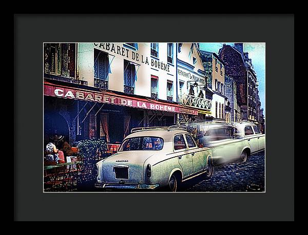Vintage Travel French cafe Street Scene 1967 - Framed Print