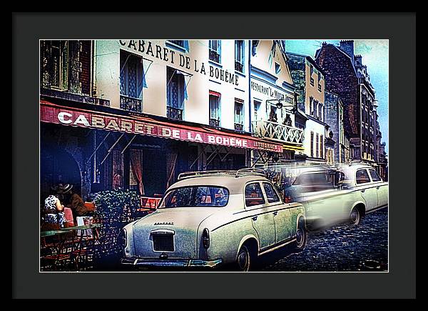 Vintage Travel French cafe Street Scene 1967 - Framed Print