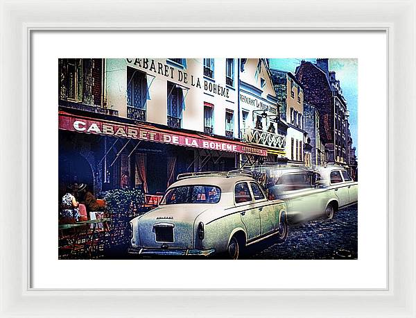 Vintage Travel French cafe Street Scene 1967 - Framed Print