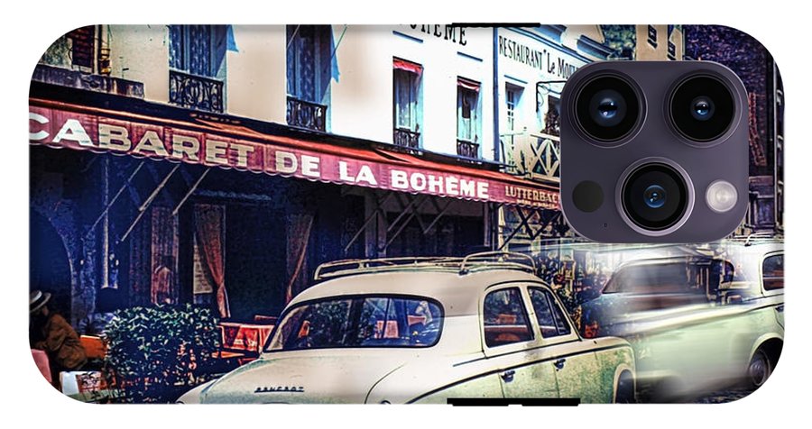 Vintage Travel French cafe Street Scene 1967 - Phone Case