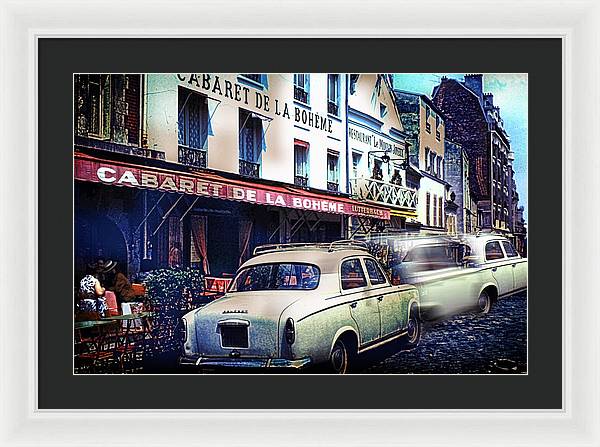 Vintage Travel French cafe Street Scene 1967 - Framed Print