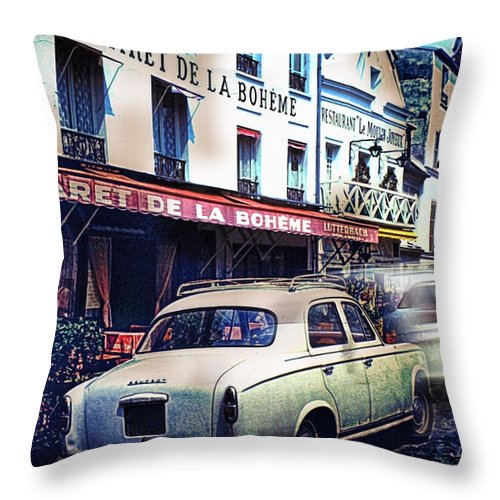 Vintage Travel French cafe Street Scene 1967 - Throw Pillow
