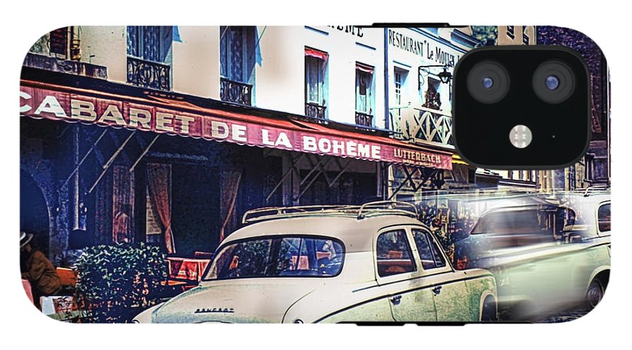 Vintage Travel French cafe Street Scene 1967 - Phone Case