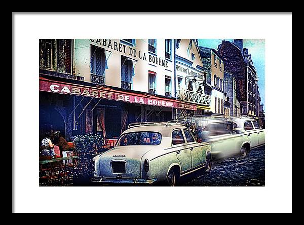 Vintage Travel French cafe Street Scene 1967 - Framed Print