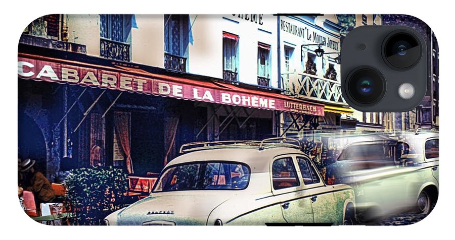Vintage Travel French cafe Street Scene 1967 - Phone Case