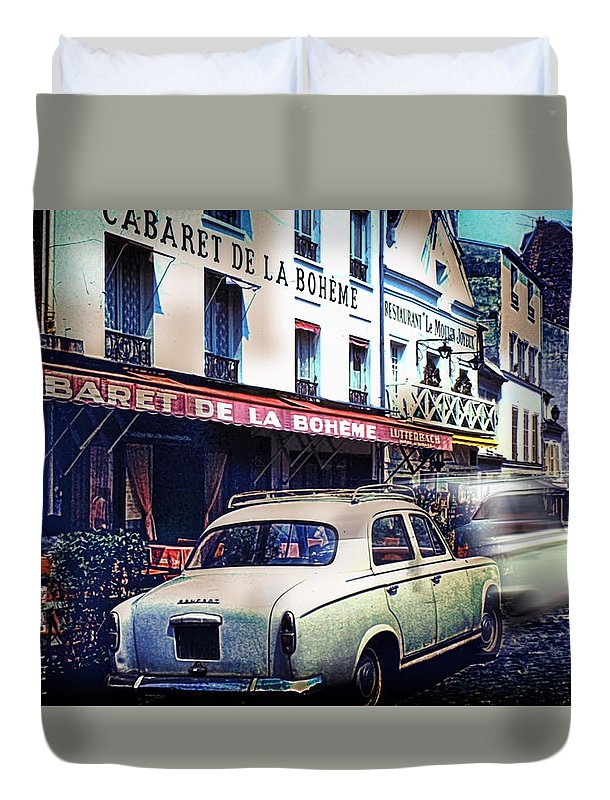 Vintage Travel French cafe Street Scene 1967 - Duvet Cover
