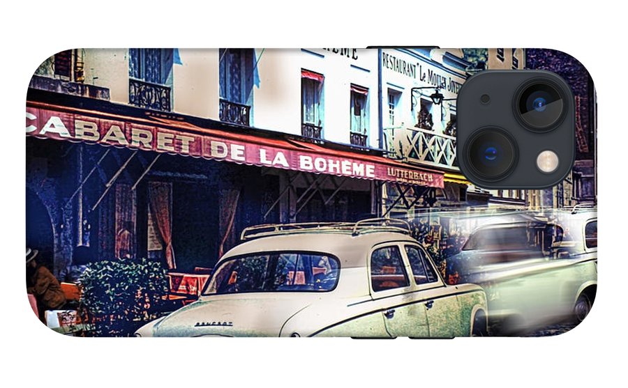 Vintage Travel French cafe Street Scene 1967 - Phone Case