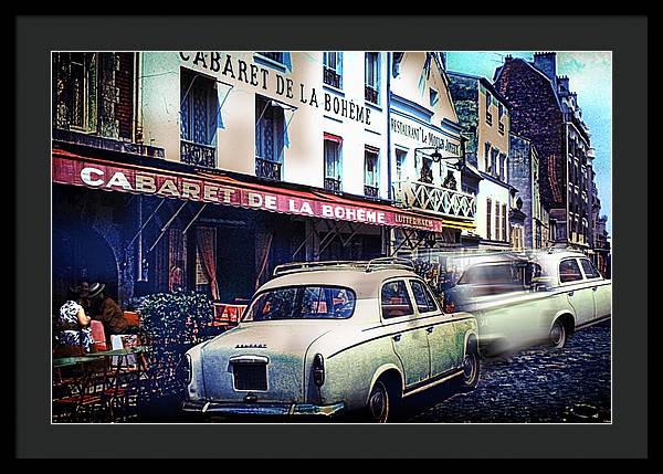 Vintage Travel French cafe Street Scene 1967 - Framed Print
