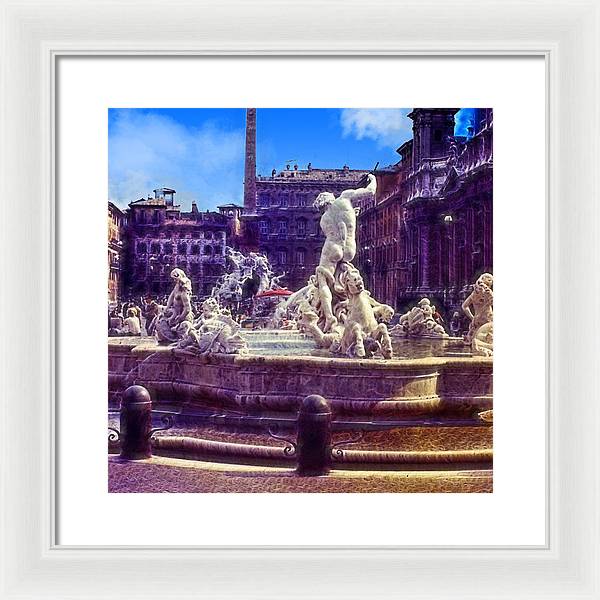 Vintage Travel Italian Fountain - Framed Print